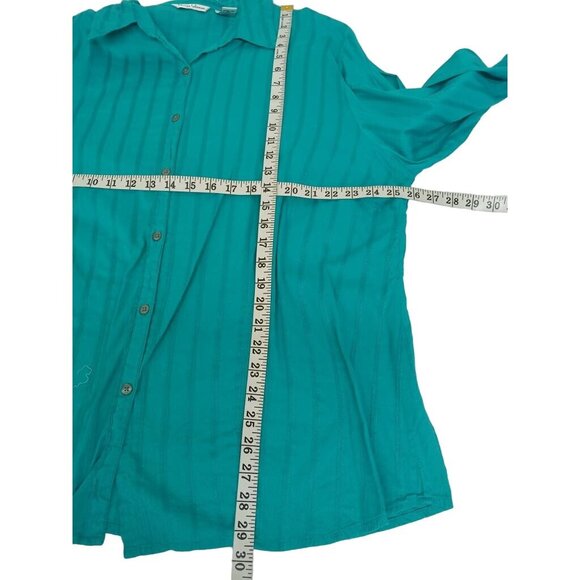 Quizz Woman Button-Up Shirt 100% Cotton Teal Long Sleeve Size 24 - Picture 6 of 7